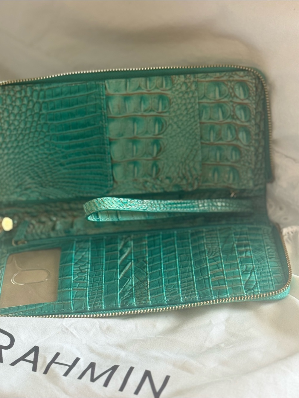 Brahmin Teal Croc-Embossed Zip Wallet